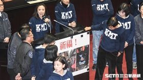 國民黨立委在立法院議場聲援反年改民眾。 圖／記者林敬旻攝