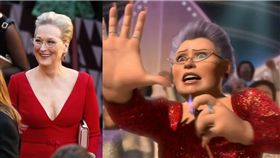 梅莉史翠普，奧斯卡，史瑞克神仙教母。（合成圖／翻攝自推特、美聯社提供）