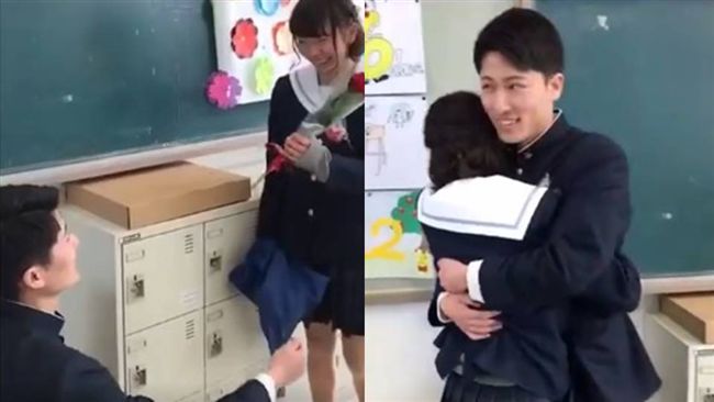 男畢業當天下跪告白　她送抱嬌羞答應