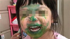 小孩安靜準沒好事,小孩臉部塗鴉崩壞照（圖／翻攝自爆廢公社）