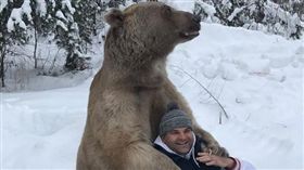 與熊共舞！俄男子被棕熊霸氣環抱　溫馨畫面羨煞眾人（圖／翻攝自mihail_tiger Instagram）