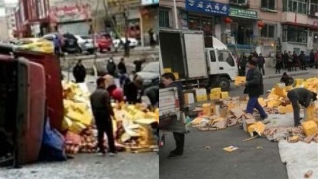 7萬瓶飲料掉落！路人狂撿讓司機動容