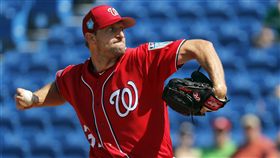 ▲華盛頓國民王牌投手Max Scherzer在春訓熱身賽把對手K得滿頭包。（圖／美聯社／達志影像）