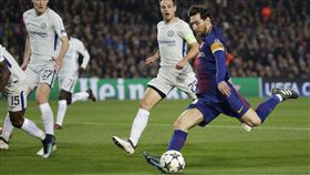 ▲巴塞球星梅西（右）開賽129秒就率先破門。（圖／美聯社／達志影像）