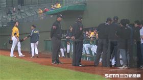 艾迪頓依規定不得上場投球。（圖／記者王怡翔攝）