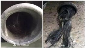 大陸,排氣管,頭髮,惡作劇,噪音,消音器,玻璃纖維(圖／翻攝自微博)