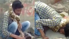 印度蟒蛇纏頸（翻攝自每日郵報）