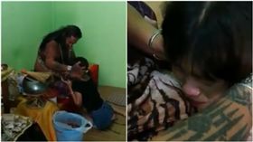 泰國熱褲妹驅邪　網友紛紛歪樓（圖／翻攝自「เพ้อ.」粉絲專頁）