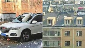 冰塊,太陽能,熱水器,漏水,大陸,吉林,擋風玻璃,SUV,賠償,大樓,屋頂,屋簷　圖／翻攝自微博