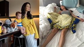 Janet（謝怡芬），睡姿，兒子Egan。（合成圖／翻攝自臉書）