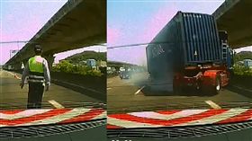 聯結車直直撞！國道警險成夾心餅／翻攝畫面