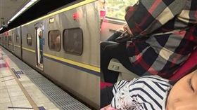 大媽坐在火車座位把手上／合成圖／資料照、爆怨公社