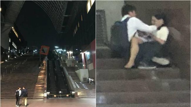 忍不住啦！情侶車站階梯「盡情搖擺」