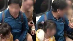 大叔硬要和孫女擠一個座位，引起旁邊被推擠的乘客不滿。（圖／翻攝梨視頻）