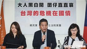 親民黨黨團召開「大人黑白開 囝仔直直哀，台灣的危機在國債」記者會，立委李鴻鈞發言。 圖／記者林敬旻攝