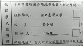 大學自治萬歲？台大生申請學生保險　驚見校長「管中閔」
圖／當事者提供