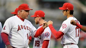 天使總教練Mike Scioscia和大谷翔平。（圖／美聯社／達志影像）