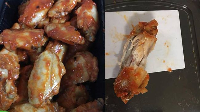 買好市多辣雞翅　回家打開有被啃過的