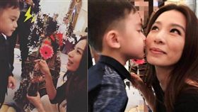 梁靜茹/4歲兒子親/田馥甄/臉頰。合成圖/翻攝自微博