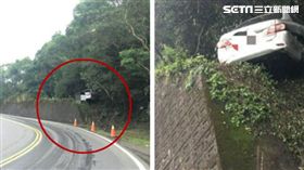好神！轎車過彎衝上4公尺邊坡　網友：水溝蓋跑法失敗