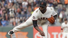 「功夫熊貓」Pablo Sandoval上場投球。（圖／美聯社／達志影像）