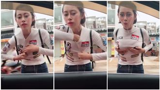 短髮妹對車窗喬奶　駕駛坐車內爽目睹