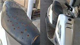 機車坐墊撲滿尖刺圖釘 圖／翻攝自爆料公社