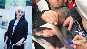 范冰冰前往法國出席坎城影展，外國粉絲拿李冰冰照片給她簽名。(合成圖/翻攝自微博)