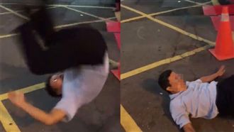 怪男強抱正妹　路中央表演蛙人搶背