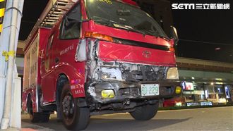 消防車救火路上出意外　車頭近乎全毀