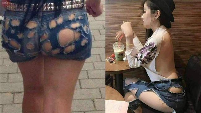 女辣穿破褲逛賣場　露出半邊神秘三角