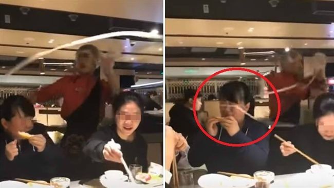 海底撈甩麵師傅失誤　麵條矇住客人眼