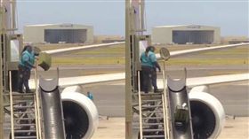 行李箱總是「面目全非」？地勤丟行李箱影片曝光　圖／翻攝自推特