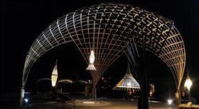 竹編技術設計成的一體成形-漁荃空間。（圖／台中市政府）