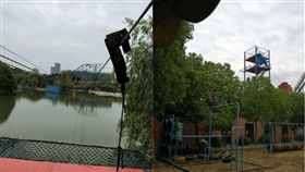 趙女到遊樂場玩「空中飛人」，被飛拋重摔慘死。翻自微博