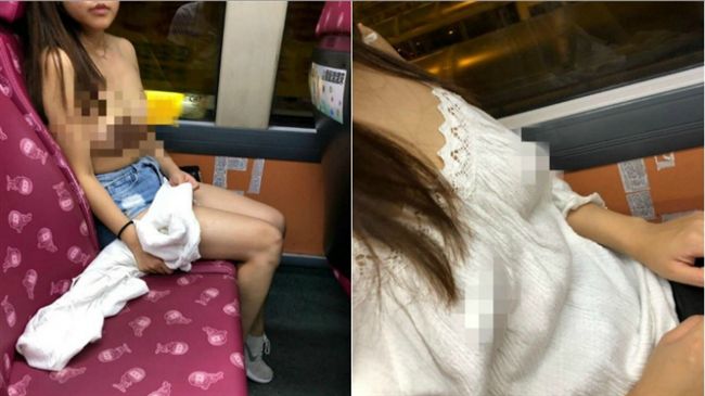 豪放少女搭車嫌熱？大秀車頭燈裸拍