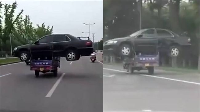 三輪車「頂」轎車　街上奔馳嚇閃眾車