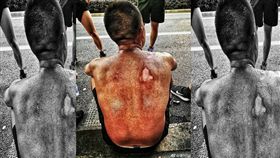 消防員烈日下練兵練到背曬燒焦。（圖／翻攝福州消防支隊微博）