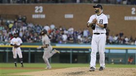 ▲紐約洋基怪力男Giancarlo Stanton開轟反擊老虎投手Mike Fiers。（圖／美聯社／達志影像）