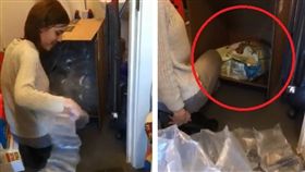 英國一名女子「Jools Bullingham」在亞馬遜網站買了2包狗糧，結果到貨後，她收到2個巨大紙箱，而紙箱內還有近150個氣泡袋，她整整拉了30秒氣泡袋才看到狗糧。其他網友看到後，紛紛調侃「妳買的一套全新的陶瓷茶具？」（圖／翻攝自Jools Bullingham臉書）