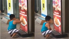 影／3歲小胖弟超吃愛炸雞　竟連海報也不放過！　圖／翻攝臉書