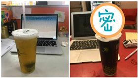 網友用塑膠水管喝手搖飲料（合成圖／翻攝自爆怨公社、朱學恒臉書）