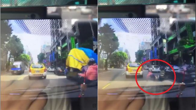 強風吹貨車帆布　狠勾騎士差點遭輾斃