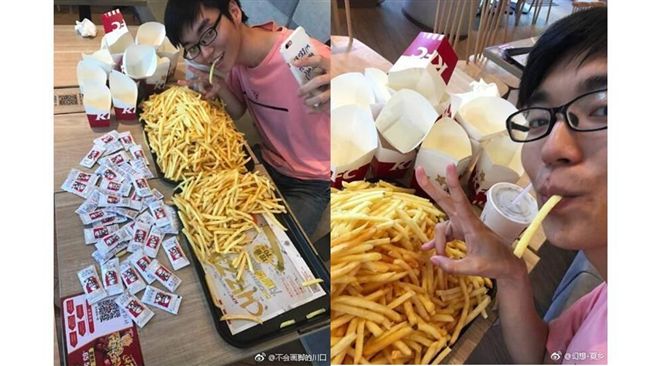 想吃薯條參加抽獎　薯條山讓他吃到吐