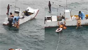 比基尼辣妹浮潛浮到沒力漂流海上，被附近漁船發現救起。（圖／翻攝畫面）