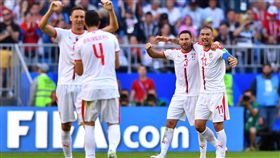 塞爾維亞球員慶祝勝利。（圖／路透／達志影像）