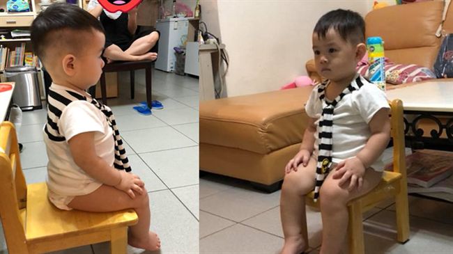 1歲娃坐這樣看巧虎　網笑：要從軍了