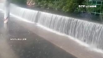 南部豪大雨多處淹水！公園圍牆成瀑布