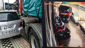 聯結貨櫃車撞機車行一排新機車／翻攝自臉書《重機車友▕ 各區路況、天氣回報中心》