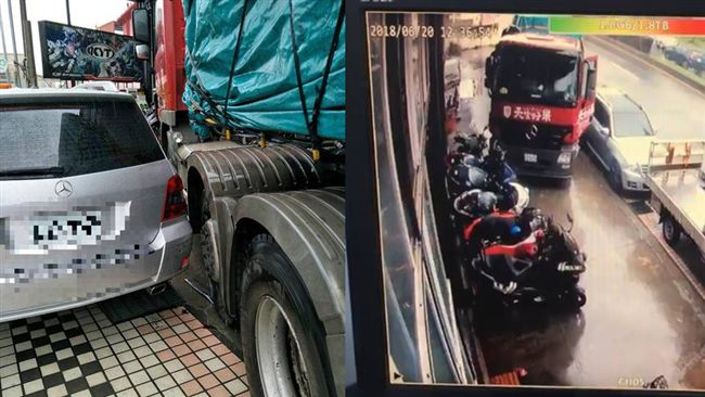 聯結車突滑行　慘撞賓士＋7台新機車